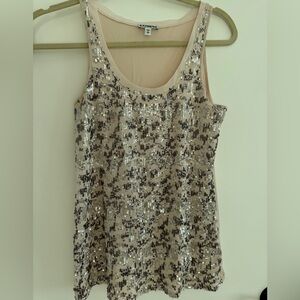 Express Beige Sequin Sleeveless Tank Top